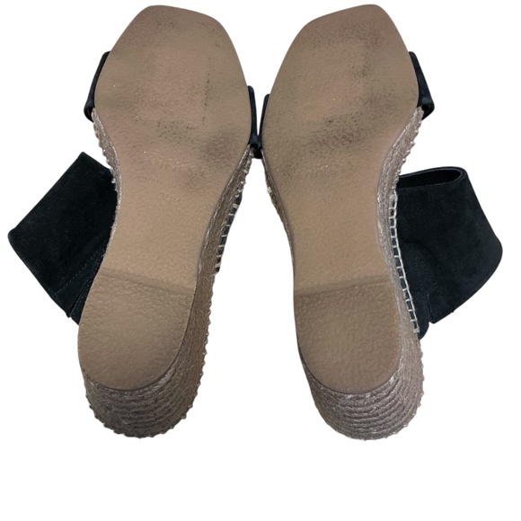 Vince Garlin espadrille wedge sandals leather suede black womens sz 9.5 square - Picture 4 of 6